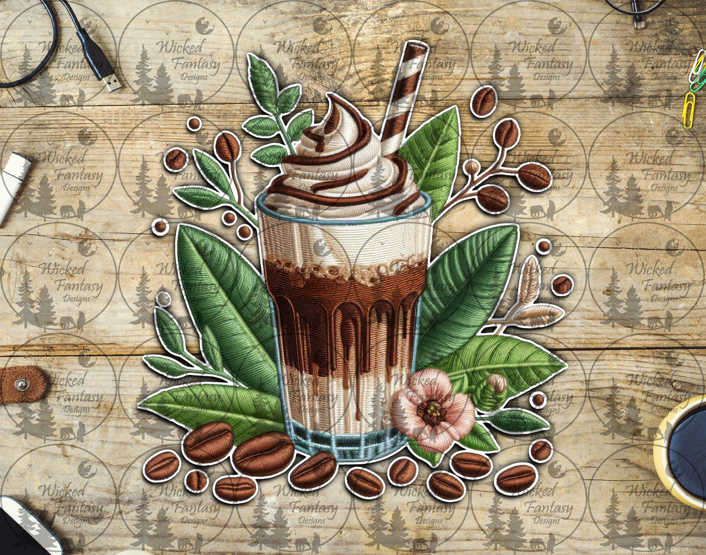 UVDTF Iced Coffee Faux Embroidery