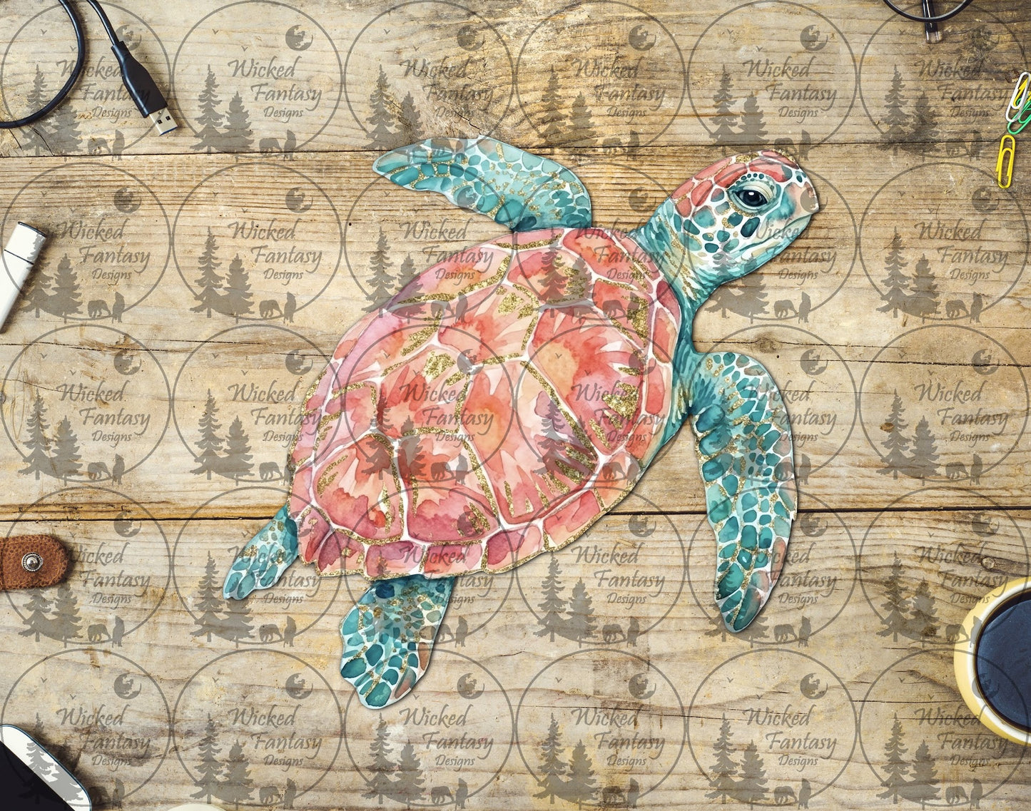 UVDTF Coral and Teal Sea Turtle