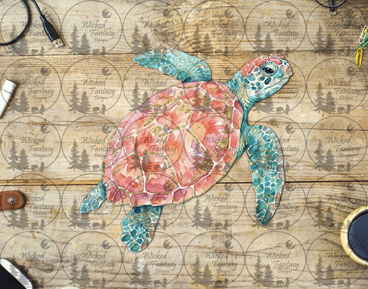 UVDTF Coral and Teal Sea Turtle