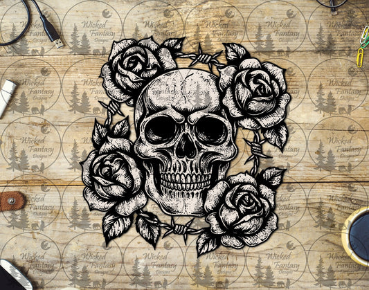 UVDTF Ivory Skull with Barb Wire and Roses