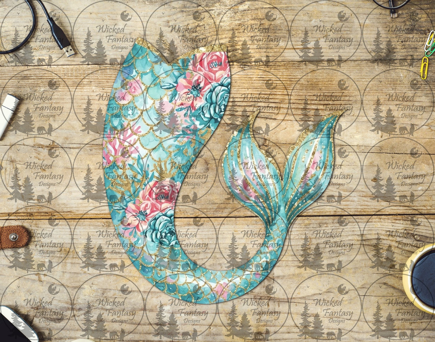 UVDTF Brushstroke Floral Mermaid Tail