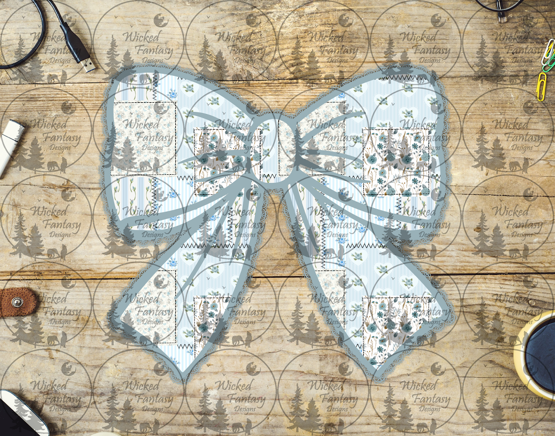 UVDTF Blue Patchwork Bow