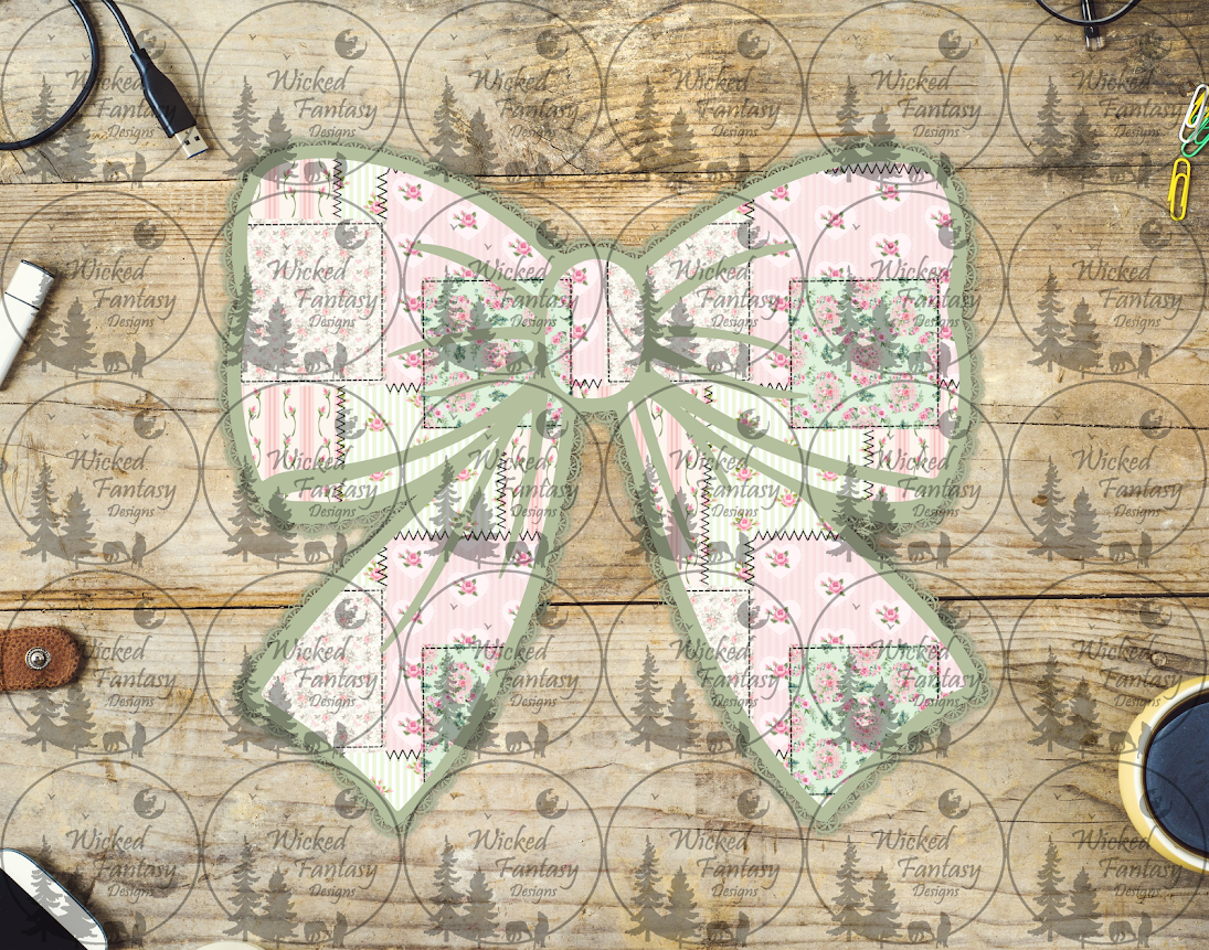 UVDTF Green and Pink Patchwork Bow