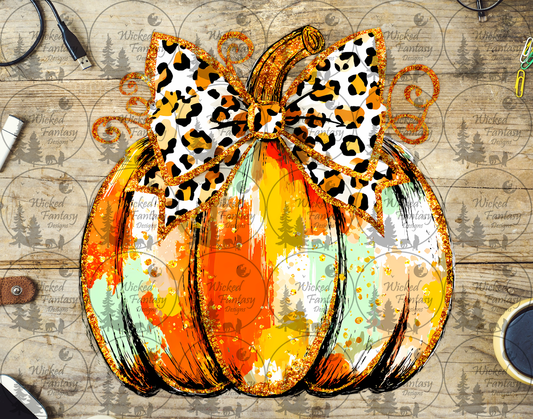 UVDTF Orange and Mint Pumpkin with Leopard Bow