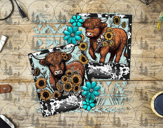 UVDTF Cute Highland Cows and Sunflowers Photos