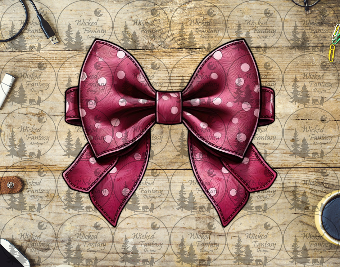 UVDTF Pink Leather Bow with Polka Dots