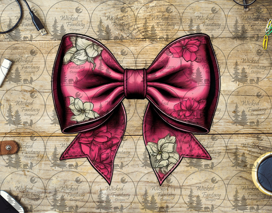 UVDTF Pink Leather Bow with Flowers