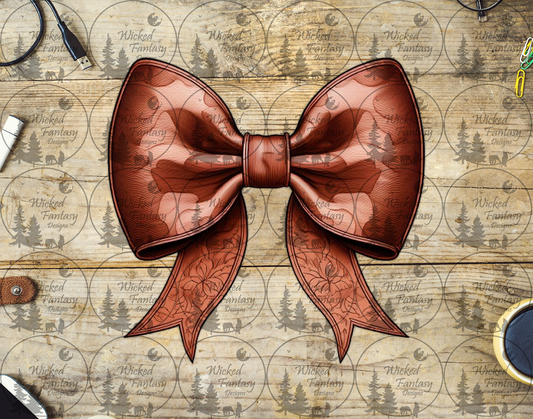 UVDTF Leather Bow with Tooled Ribbons