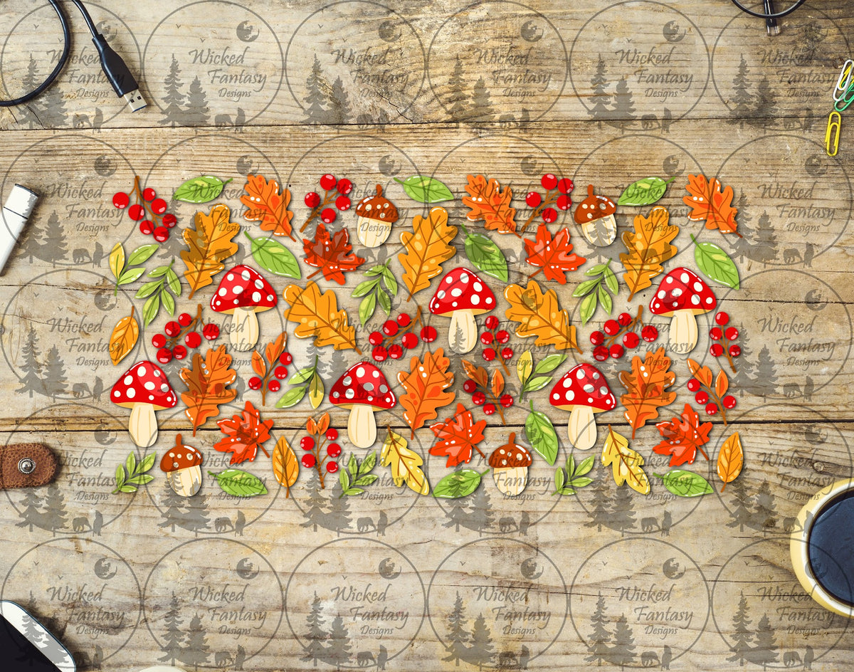 UVDTF Illustrated Mushrooms and Autumn Leaves 16oz 40oz