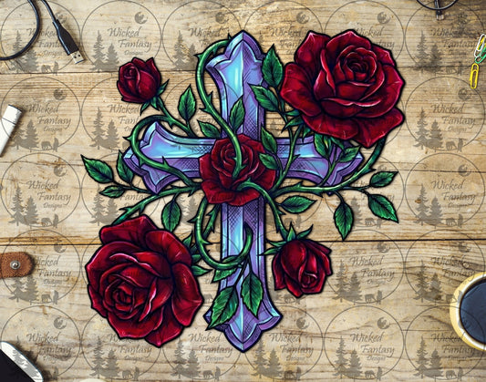 UVDTF Cross with Roses