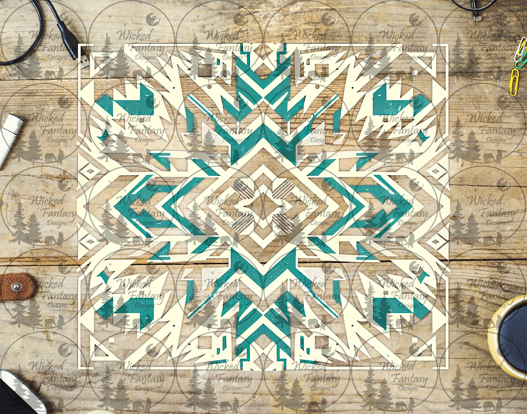 UVDTF Cream and Teal Southwestern 20oz 30oz 10"x10" Element