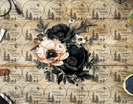 UVDTF Black and Cream Flower Arrangement