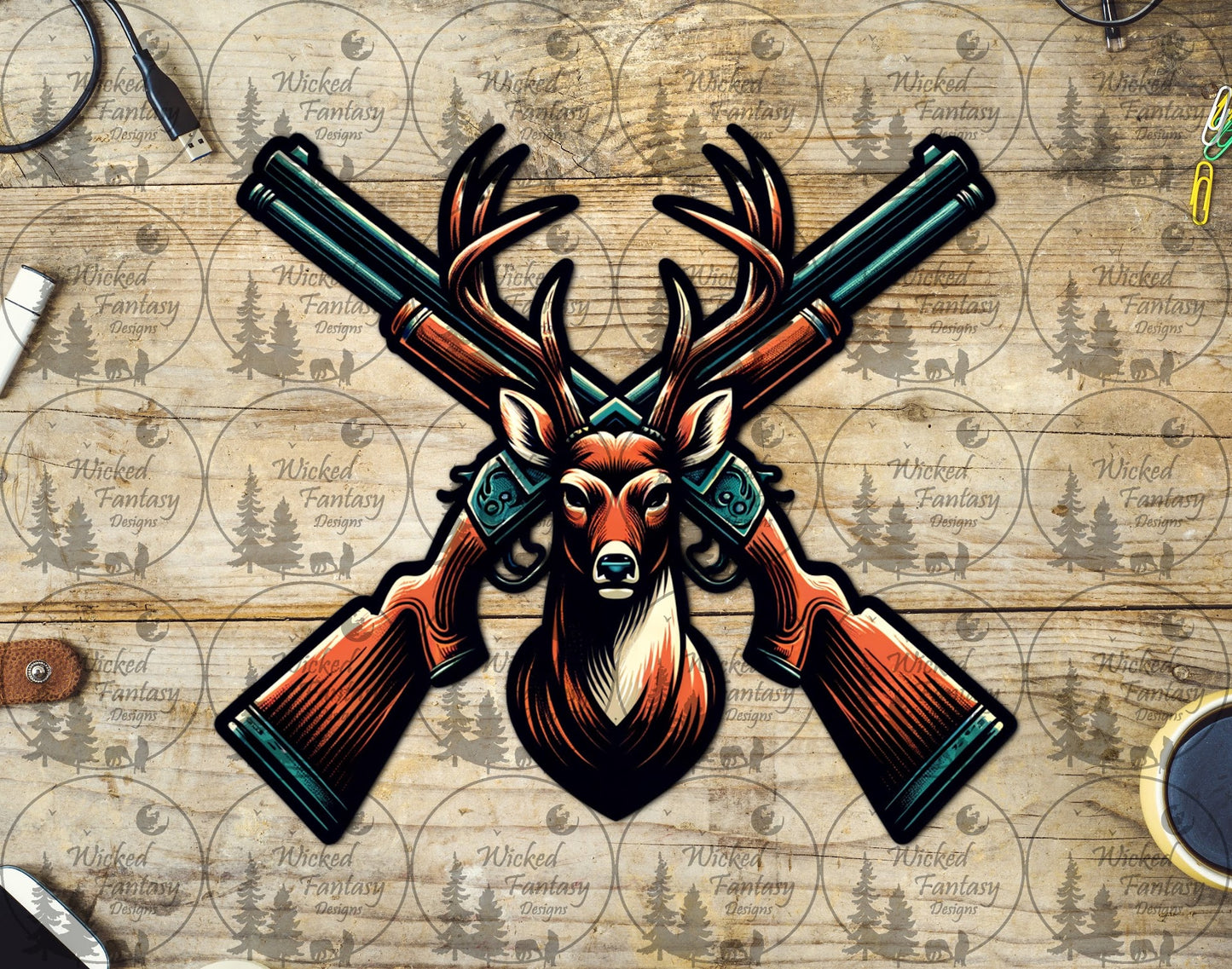 UVDTF Deer with Crossed Rifles