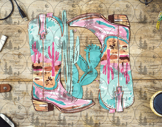 UVDTF Pastel Cowboy Boots and Cactus