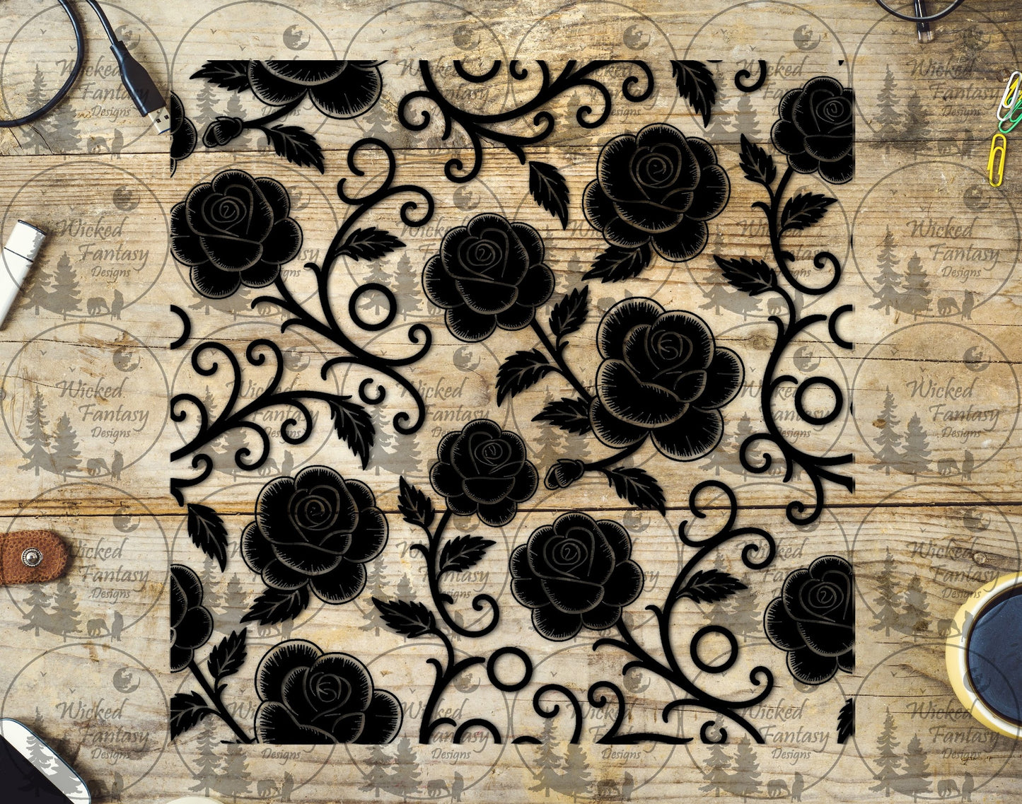 UVDTF Tattoo Rose Vines 20oz 30oz 10"x10"