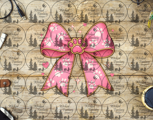 UVDTF Pink Paw Print Bow