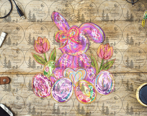 UVDTF Pastel Brushstroke Bunny with Eggs
