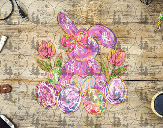 UVDTF Pastel Brushstroke Bunny with Eggs