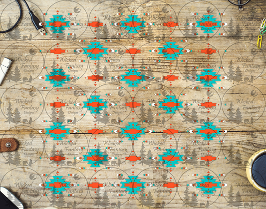 UVDTF Aqua and Orange Aztec 20oz 30oz 10"x10"