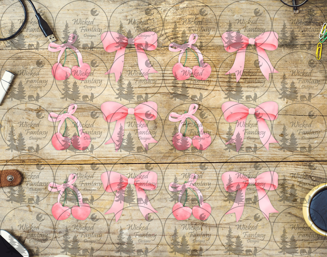 UVDTF Pink Cherries and Bows 6x7" Element