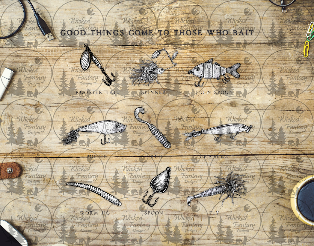 UVDTF Good Things Come to Those Who Bait Fishing Lures 6x7" Element