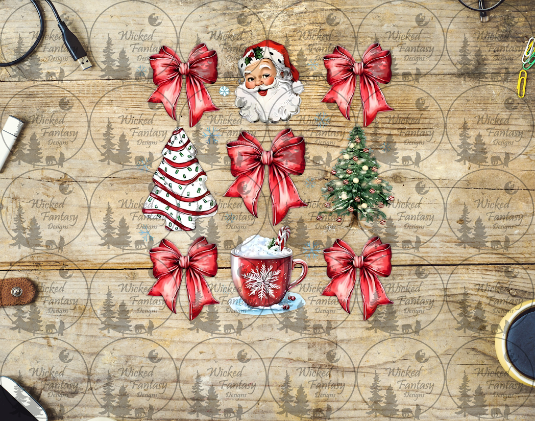 UVDTF Vintage Santa and Bows 6x7" Element