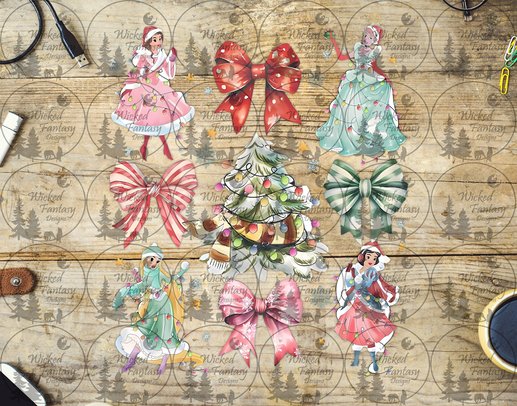 UVDTF Christmas Princess and Bows 6x7" Element