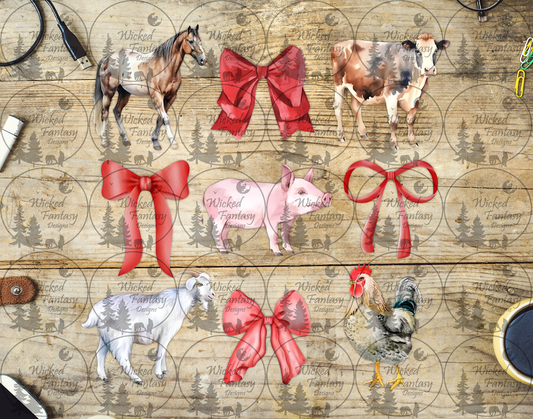 UVDTF Farm Animals and Red Bows 6x7" Element