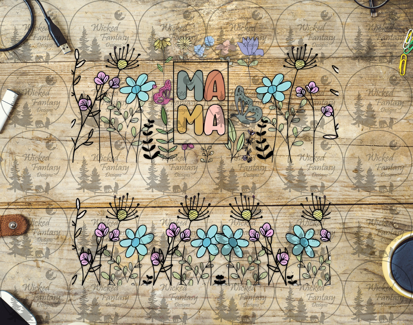 UVDTF Mama Line Art Flowers 20oz 30oz 10"x10"