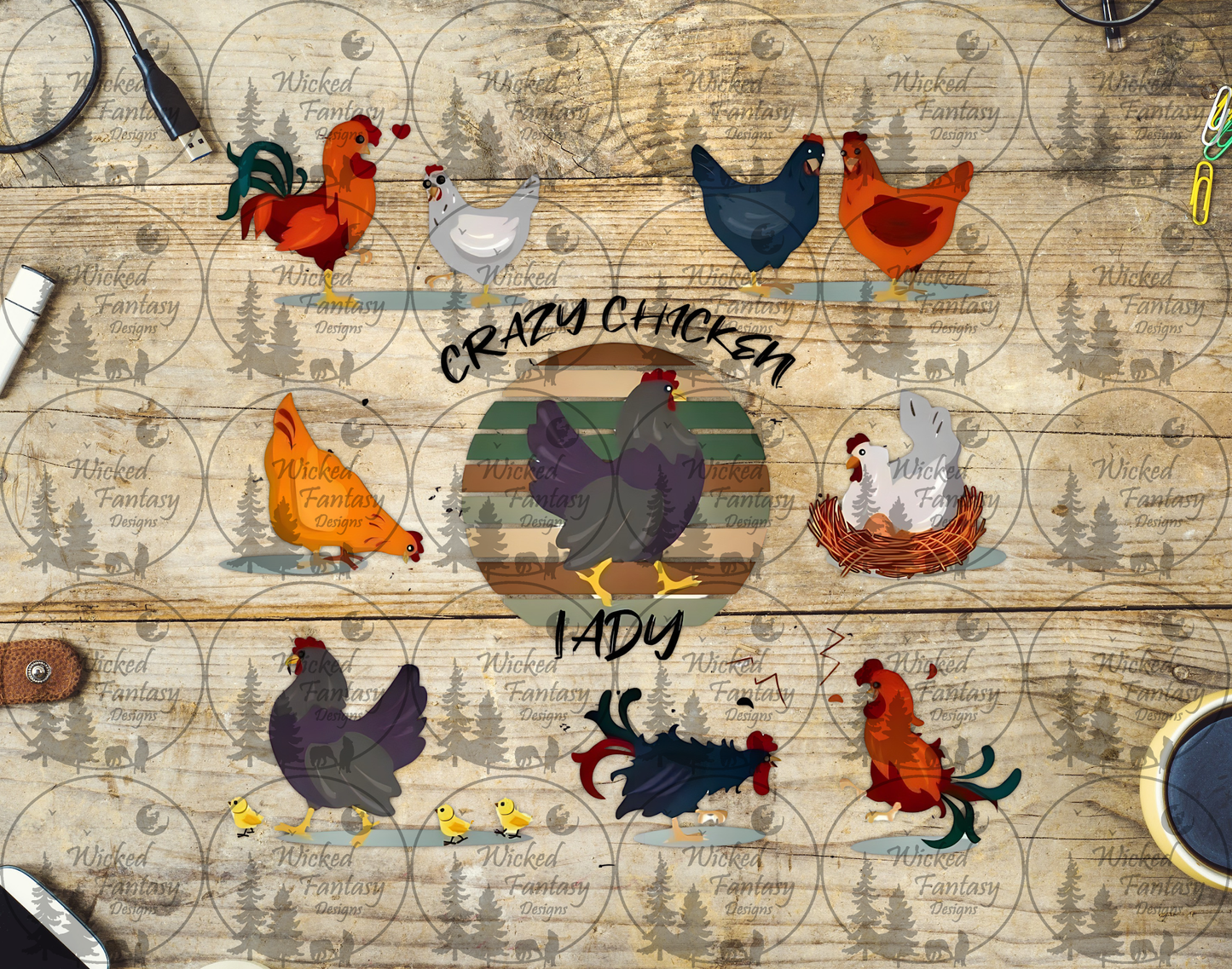 UVDTF Crazy Chicken Lady 20oz 30oz 10"x10"