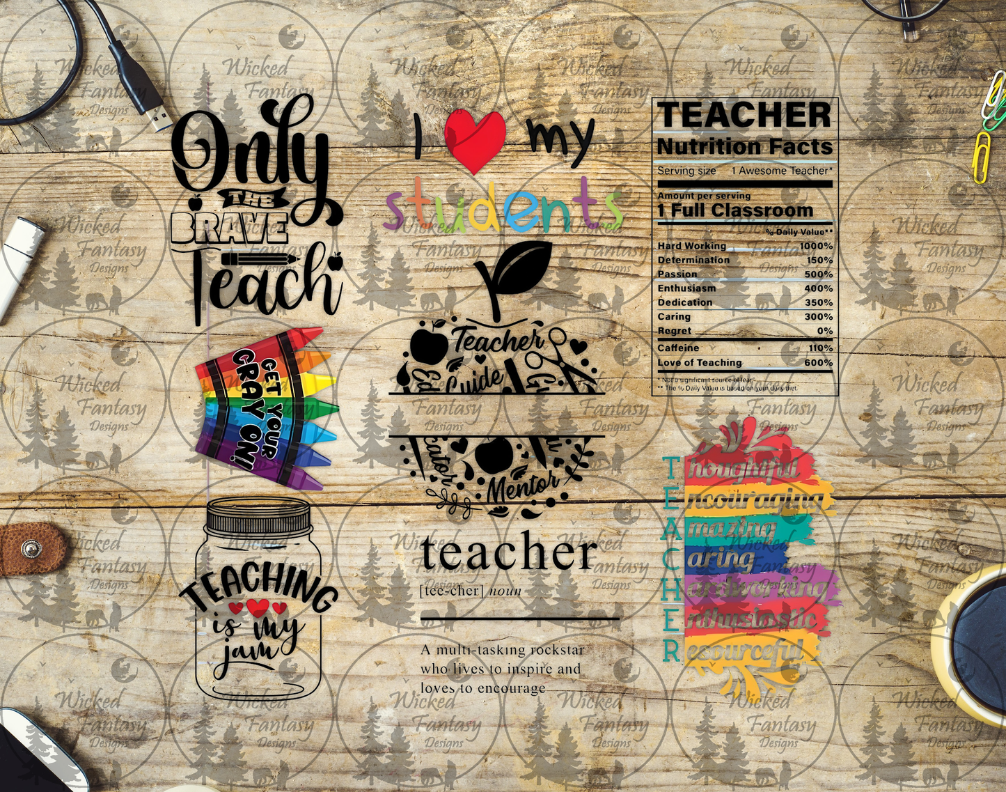 UVDTF Teacher Nutrition Facts 20oz 30oz 10"x10"