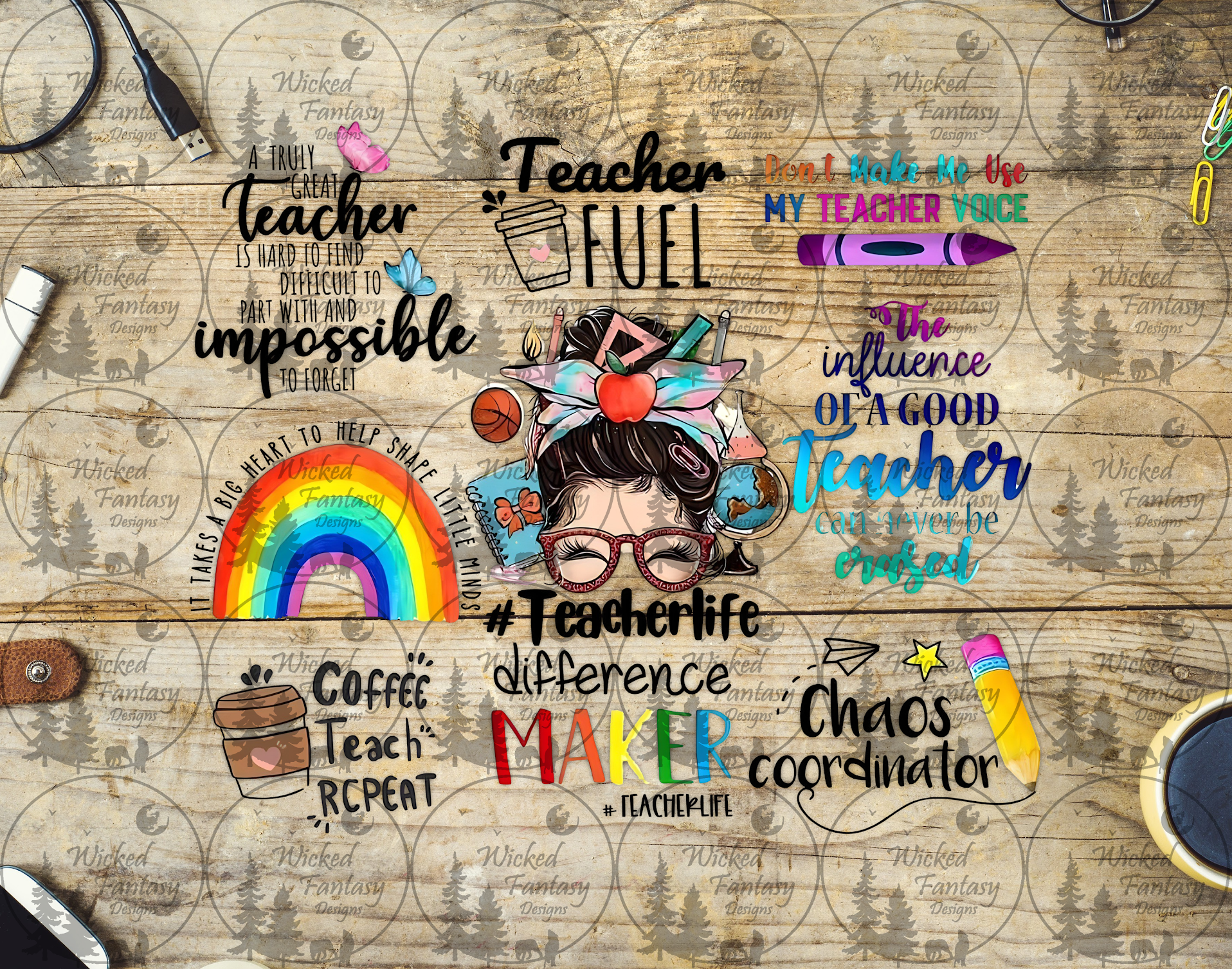 UVDTF Teacher Life Collage 20oz 30oz 10"x10" – Wicked Fantasy Designs