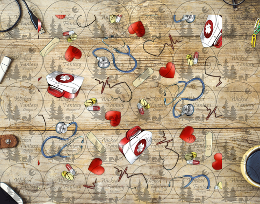 UVDTF Heart Rhythm Stethoscope Collage 20oz 30oz 10"x10"