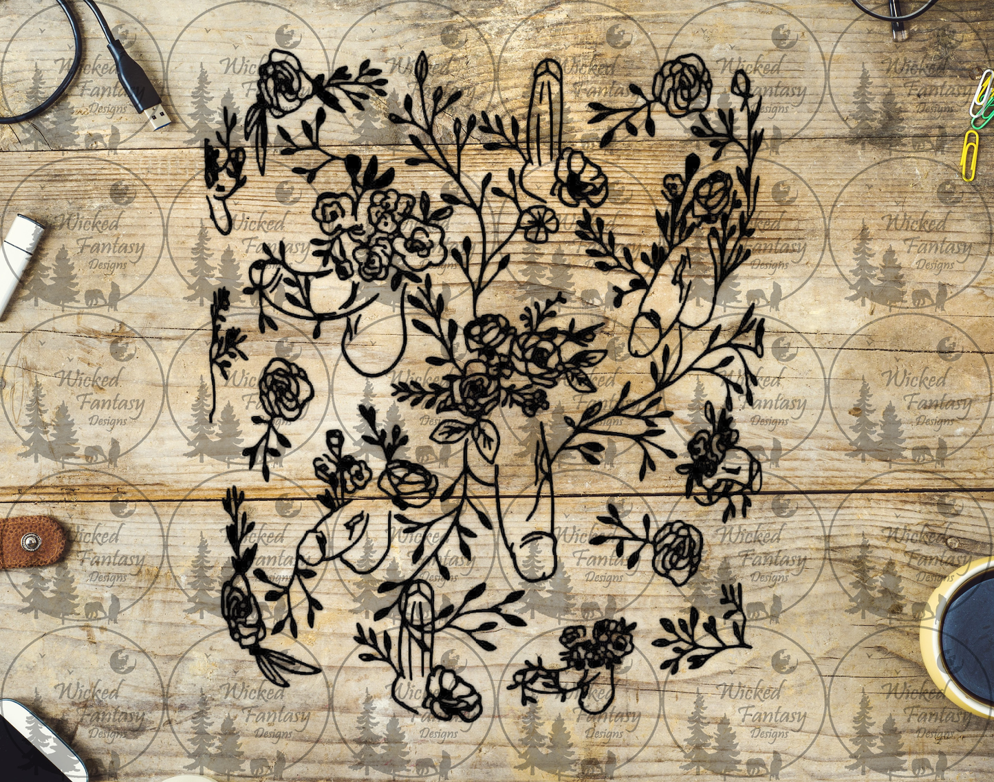 UVDTF Floral Peen Line Art 20oz 30oz 10"x10"