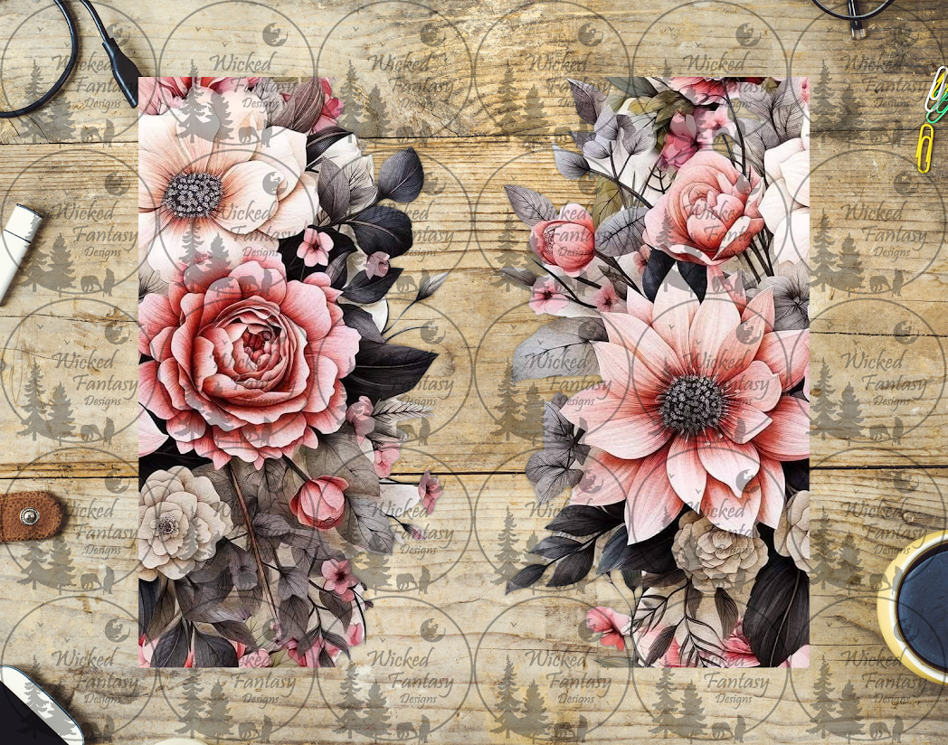 UVDTF Dusty Pink and Grey Floral 20oz 30oz 10"x10" – Wicked Fantasy Designs