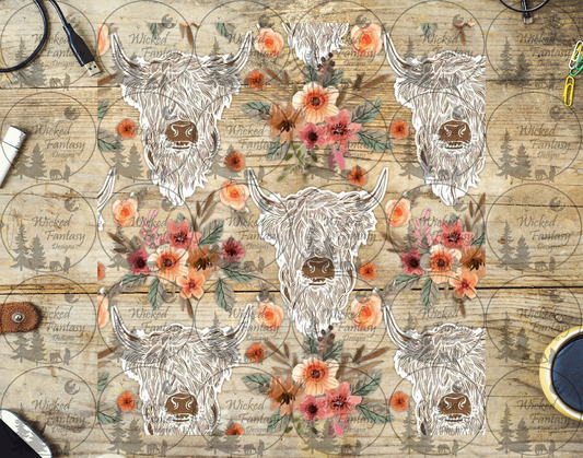 UVDTF Highland Cows and Posies 20oz 30oz 10"x10"