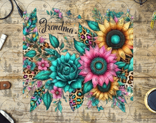 UVDTF Grandma Sunflowers Roses Leopard 20oz 30oz 10"x10"