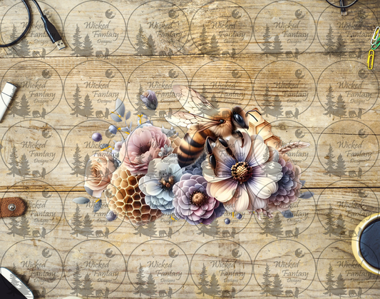 UVDTF Bee with Soft Pastel Flowers