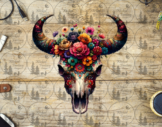 UVDTF Bright Floral Cow Skull