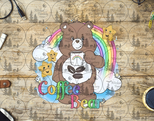 UVDTF Coffee Bear with Rainbow