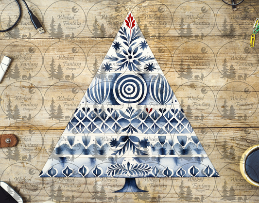 UVDTF White and Blue Christmas Tree Folk Art