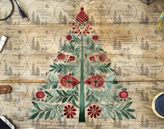 UVDTF Red and Green Christmas Tree Folk Art