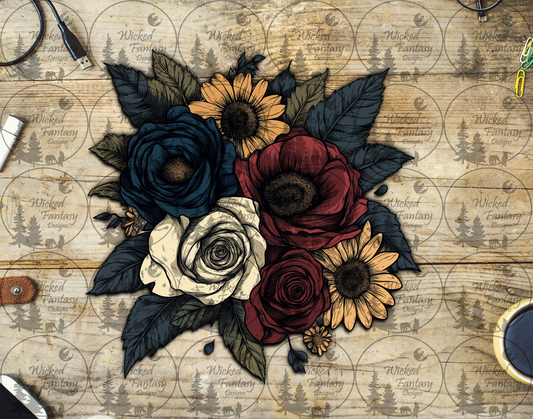 UVDTF Burgundy Navy Florals and Sunflowers