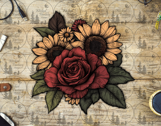 UVDTF Sunflowers and a Red Rose