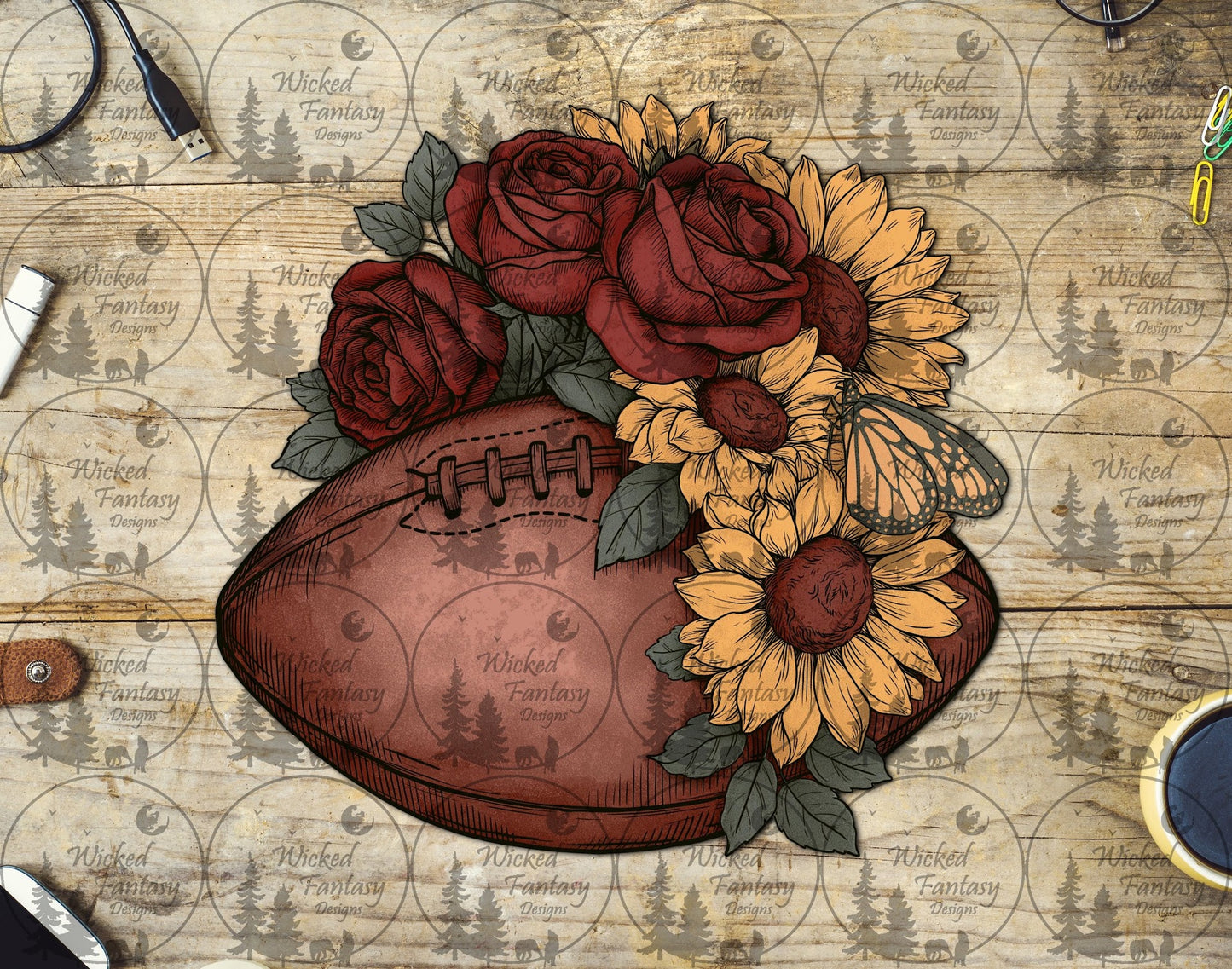 UVDTF Football with Florals