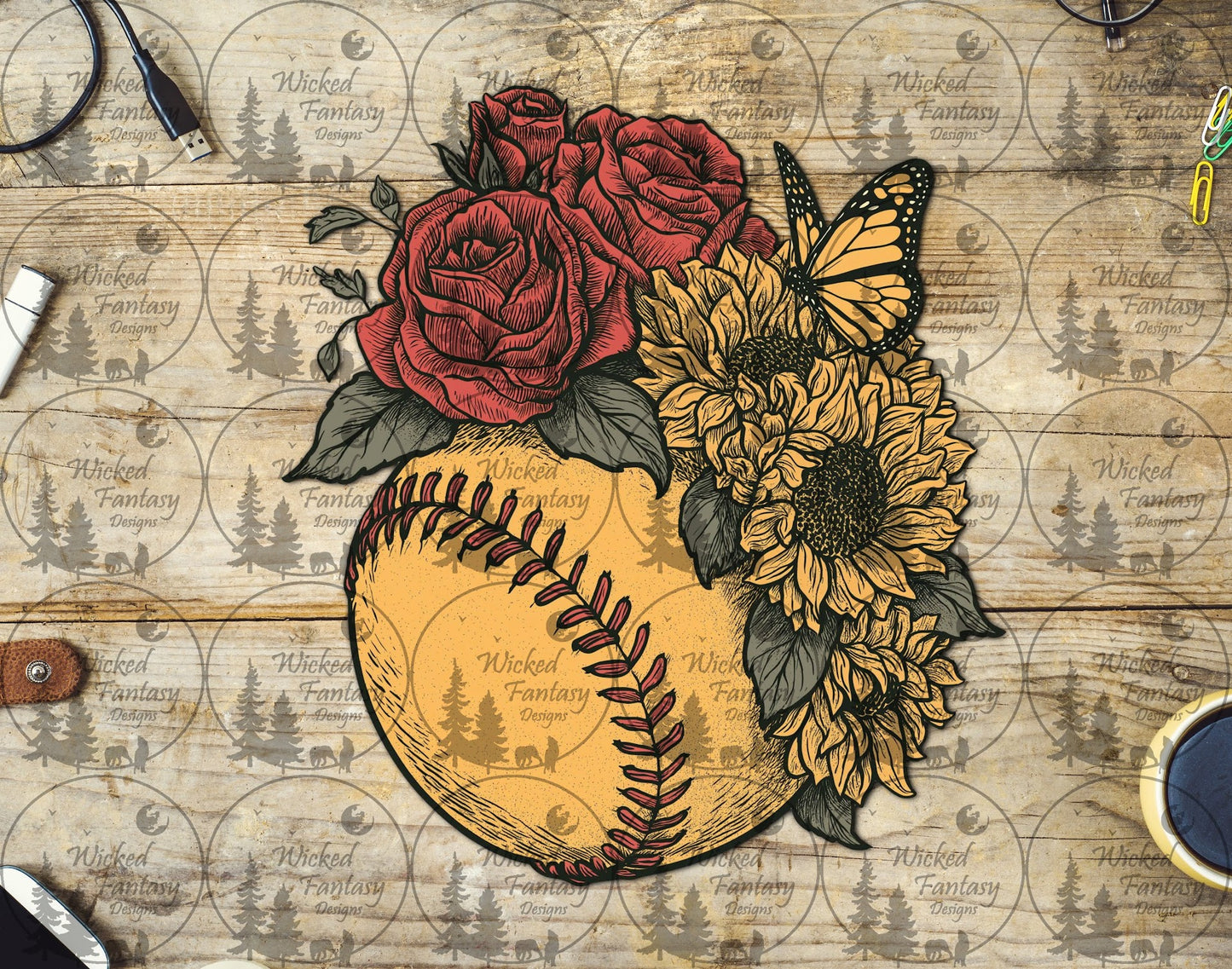 UVDTF Softball with Florals