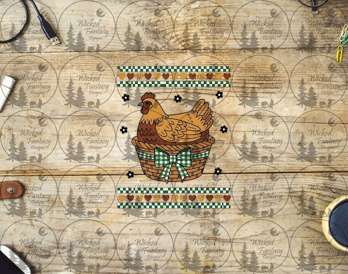 UVDTF Hen in a Basket Checkered Hearts