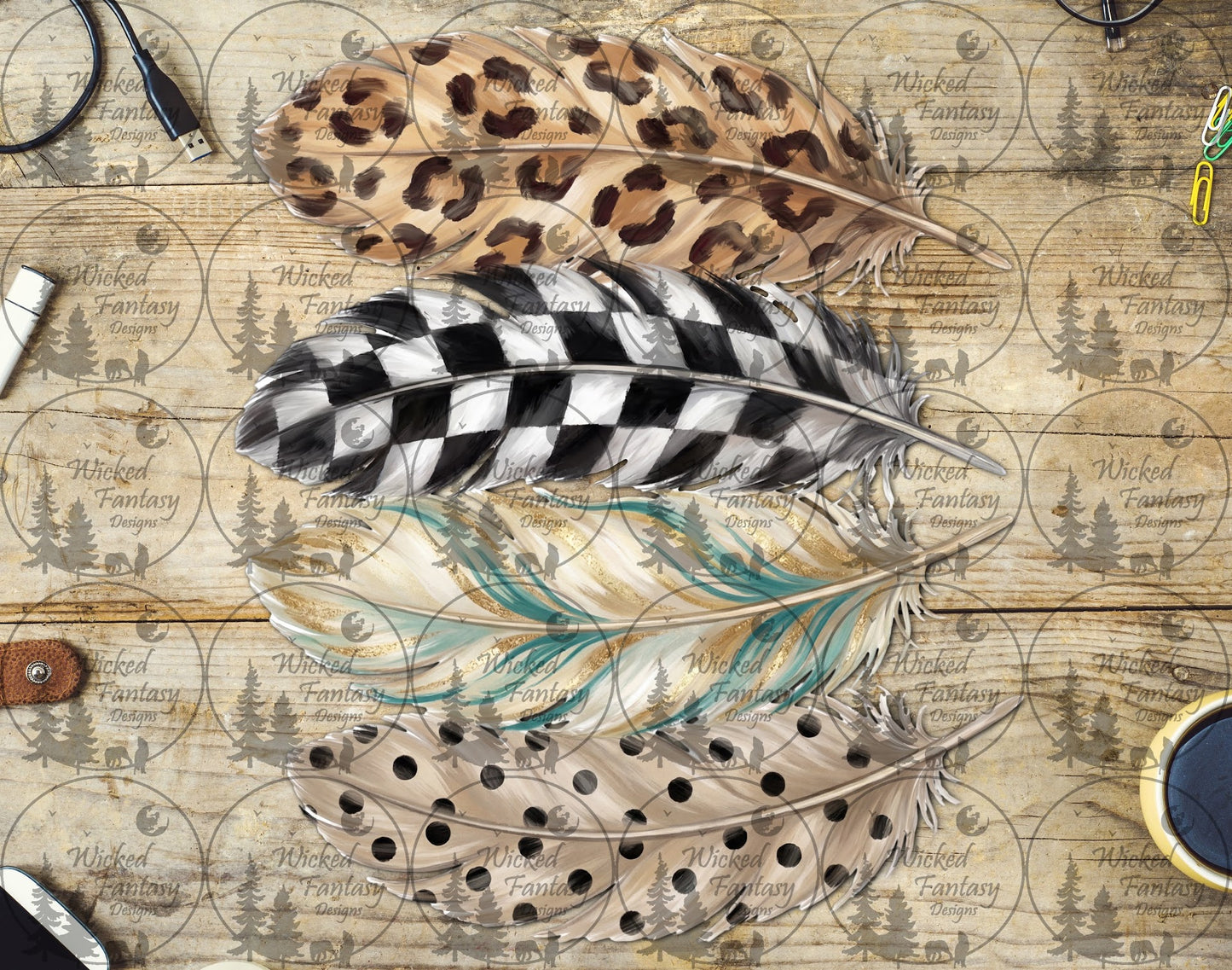 UVDTF Leopard and Checkered Feathers