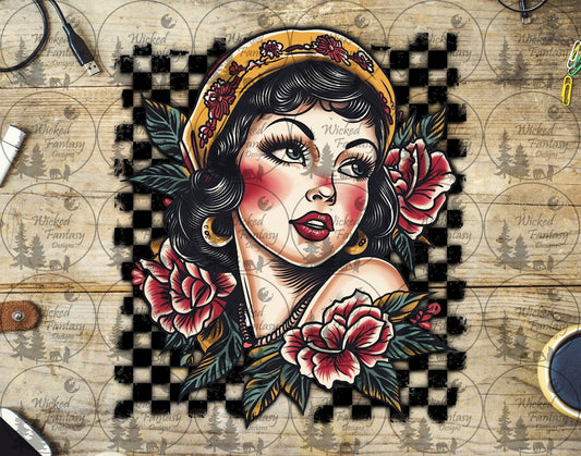 UVDTF Tattoo Floral Pin Up Girl