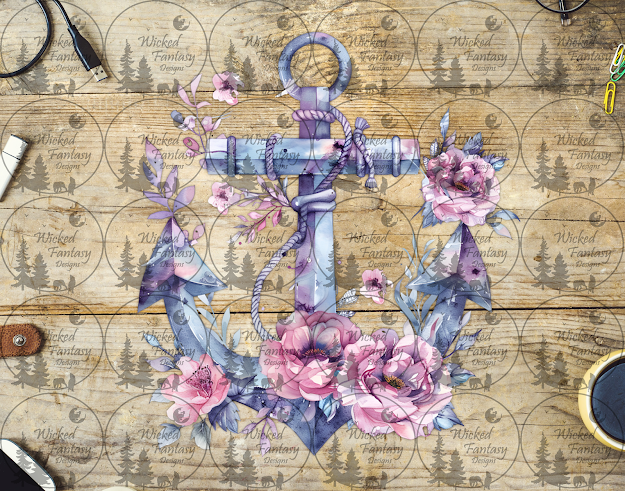 UVDTF Anchor with Pink Flowers
